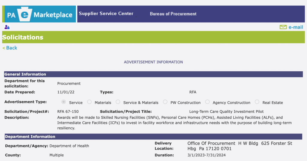 Long Term Care Pilot Program